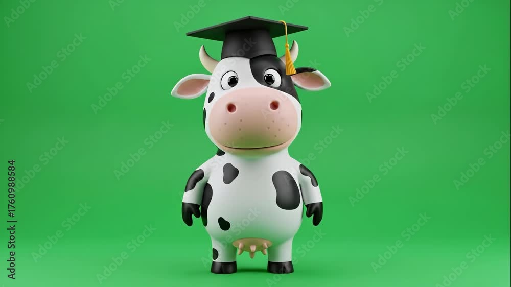 Cartoon Cow Graduation on Green Screen - A full-body cartoon cow ...