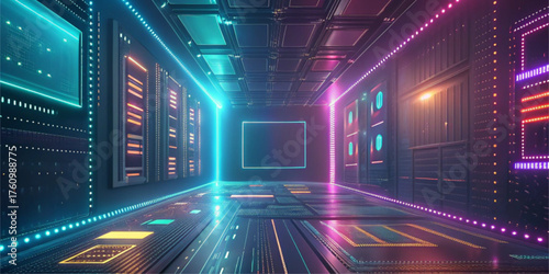 light trails on the road , Abstract high tech digital technology background made of particles and metallic plates.