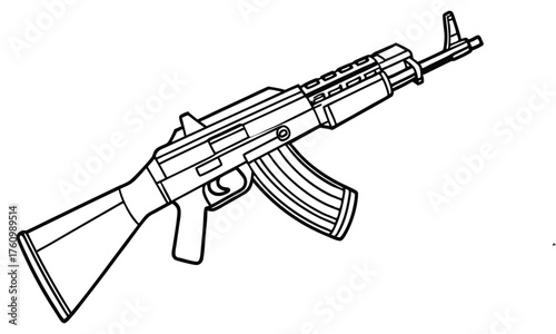 Assault Rifle Line Art Illustration – Military Automatic Weapon Outline Drawing