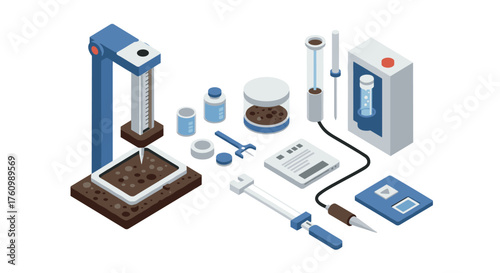 Isometric 3d science lab equipment for experiments and research