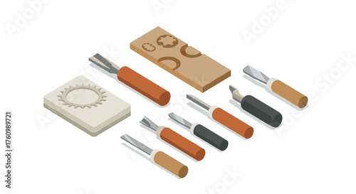 Isometric gouges and linocut blocks for printmaking and crafting