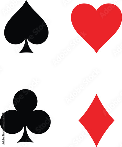 Four classic playing card suits spades hearts clubs diamonds on isolated