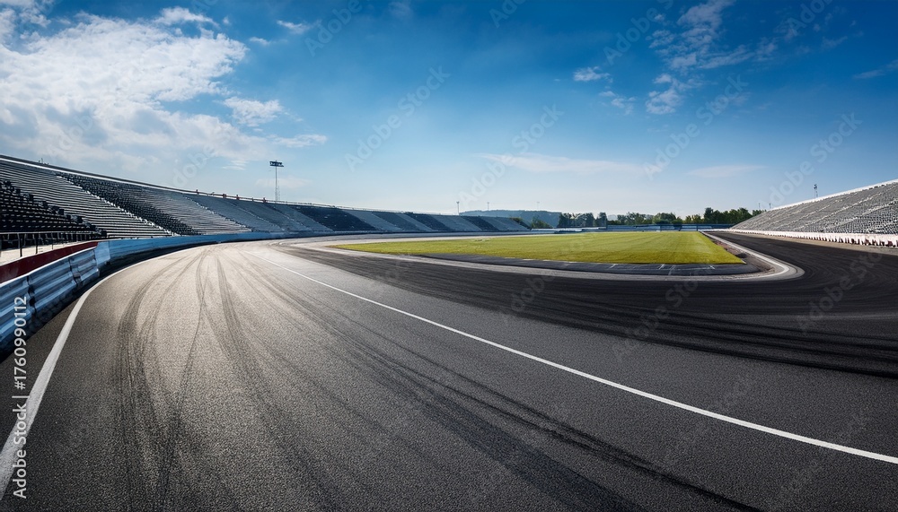 Naklejka premium empty motor sport asphalt race track clear and awaiting action with no cars in sight