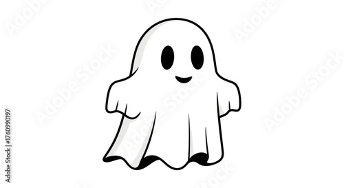 Cute Cartoon Ghost with Friendly Smile and Simple Design.