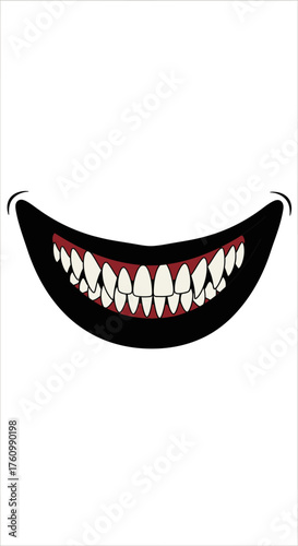 Creepy Smile with Sharp Teeth Illustration on White Background.