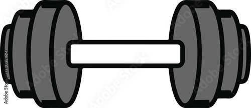 Gym dumbbell weight with circular plates, simple flat outline graphic vector illustration