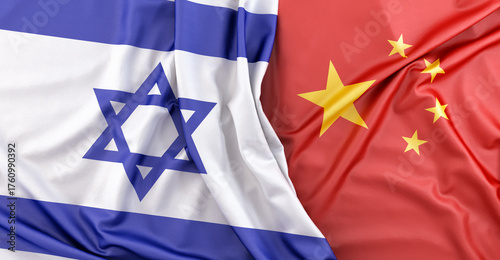 Foto Flags of Israel and China. 3D Rendering