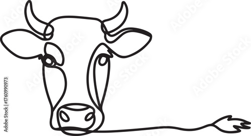 Cow head one line drawing single stroke minimalism farm animal