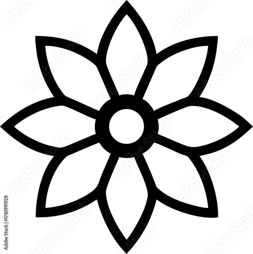 Intricate mandala flower with sharp petals and center circle Line Art Vector illustration