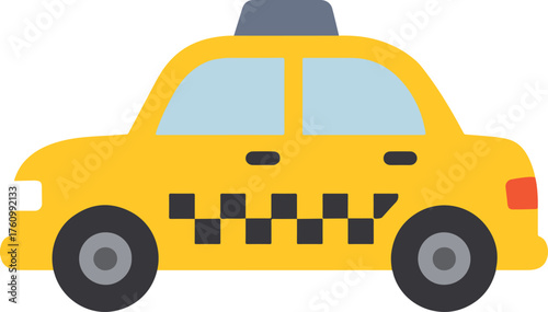 Yellow classic taxi cab with checkerboard pattern, simple flat transport vector illustration