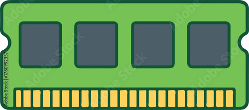 Dual in-line memory module (DIMM) or RAM stick with four chips, clean flat hardware vector illustration
