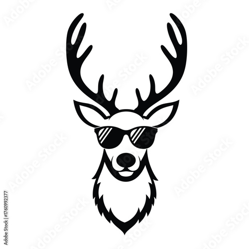 Black silhouette deer head with sunglasses and antlers