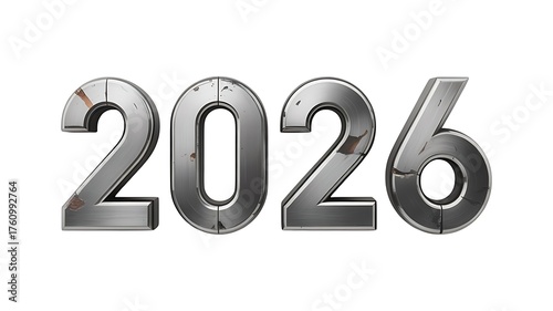 Year 2026 Number in Grungy Distressed Metal or Rusty Steel Texture