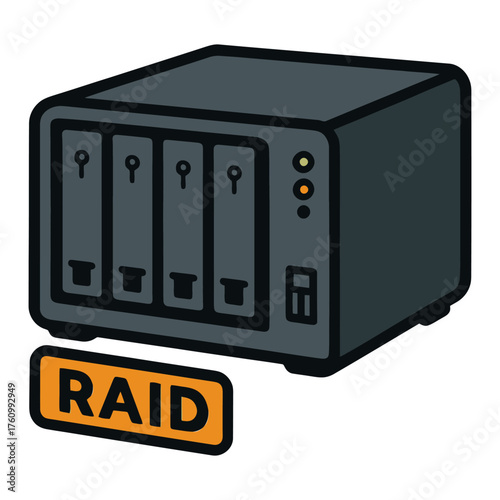 A black box with a white background and the word Raid written on it. The box is black and white and has a cartoonish style. Vector.