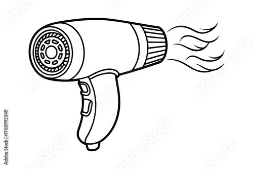 Hair Dryer Line Art Illustration – Electric Blow Dryer Outline Drawing on White Background