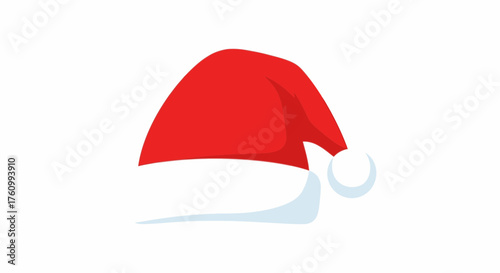 A festive Santa Claus hat with a fluffy white pompom is isolated on a clean white canvas, evoking.