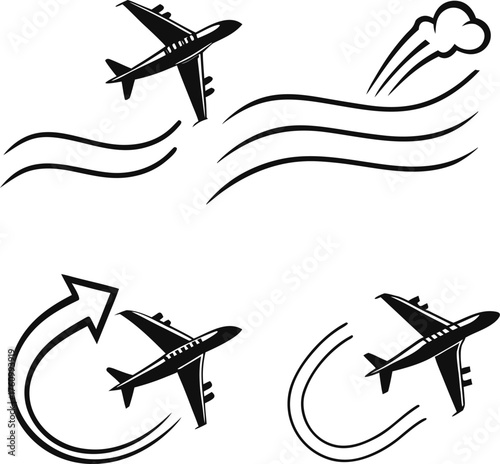 Vector set of airplane, aircraft, jet, and airliner silhouettes for airline business, cargo, and travel transportation icons