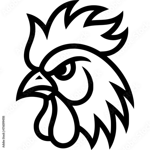 Rooster's Strong Profile: A striking illustration of a rooster's head, the image showcases bold lines and a confident gaze, perfect for designs that symbolize strength and boldness.