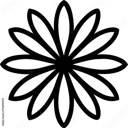 Ornamental petal design with radiating symmetrical pattern Line Art Vector illustration