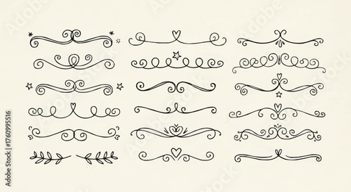 Set of Ornate Hand Sketched Decorative Text Separators.