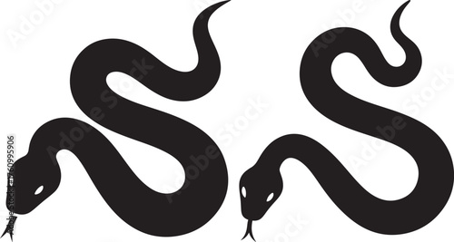 Two black serpent silhouettes curled together against white background