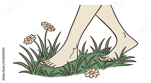 Bare feet walking through grass and daisies adult barefoot