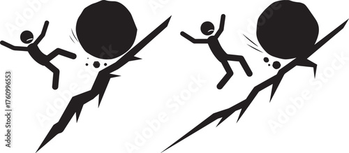 Two figures falling near large dark spheres and thorny branches silhouette