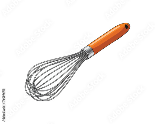 Bright orange handled wire whisk perfect for cooking and baking tasks