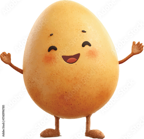 a cute, smiling egg with arms and legs, clipart isolated on a white background