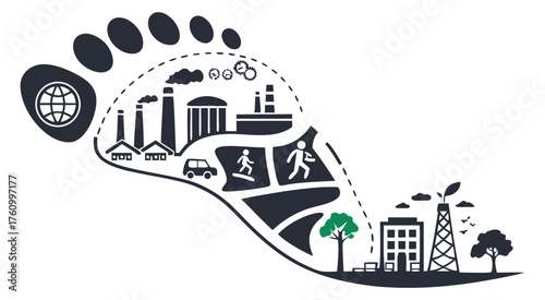 Footprint shape filled with industry and nature icons