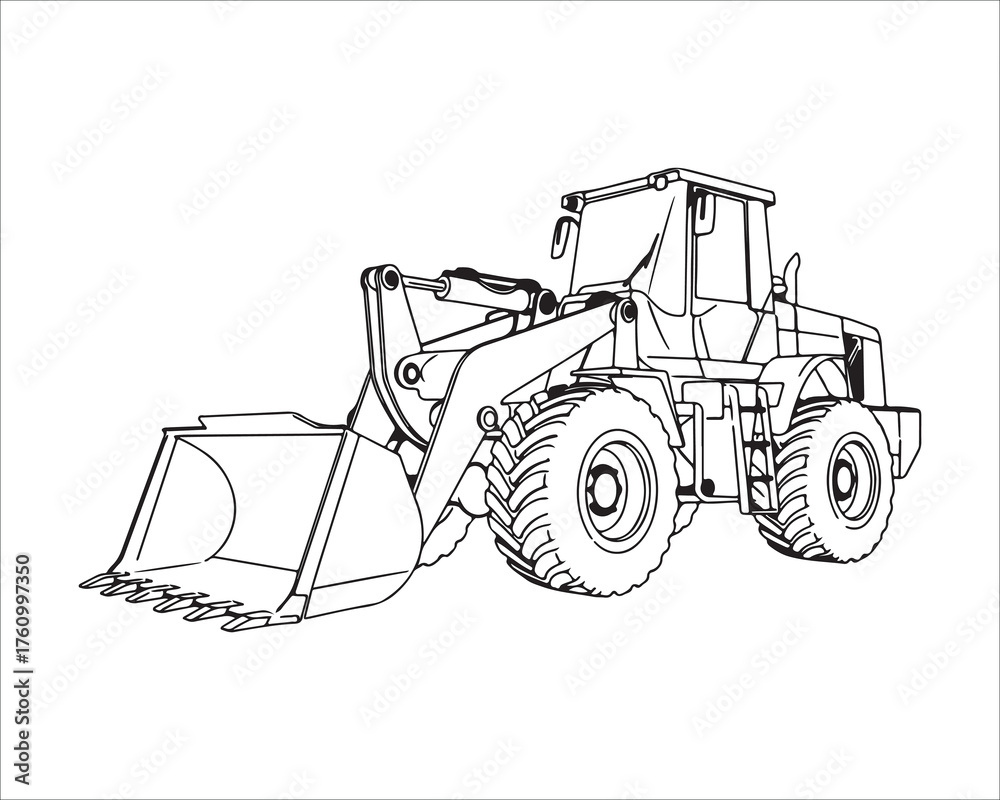 Naklejka premium Detailed wheel loader outline illustration perfect for coloring books projects
