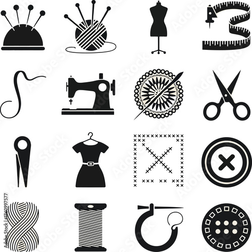 Set of 16 sewing and crafting icons for your creative projects
