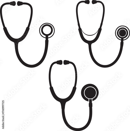Three medical stethoscope icons in a silhouette style