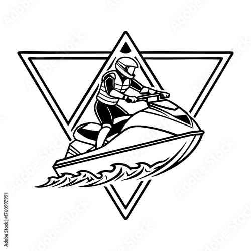 Jet ski rider in triangle emblem watercraft person