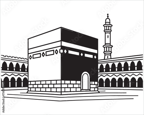 Illustration of the Holy Kaaba in Mecca for religious tourism