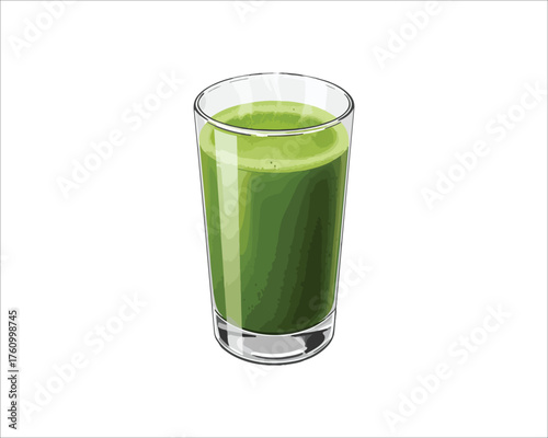 Refreshing green smoothie in glass on white background vector illustration