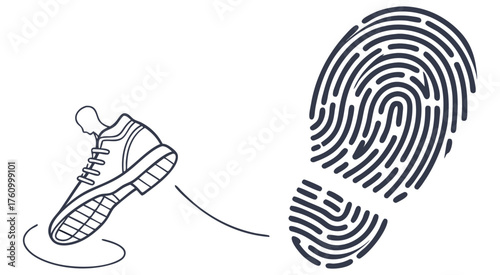 Shoe print and fingerprint comparison on white background
