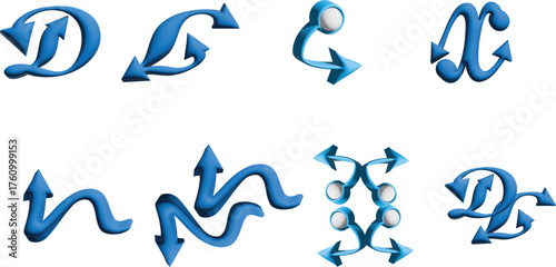 Transparent blue glass arrows pointing upwards representing growth success and progress set against a clean white backdrop for business or financial visuals