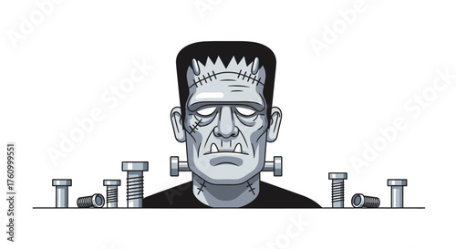 Frankensteins Monster Portrait with Neck Bolts and Forehead Stitches.