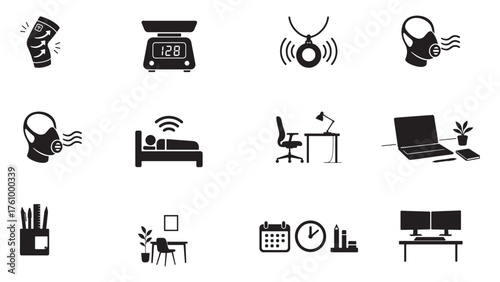 Health and Technology Icons Silhouette Keywords: health, technology, icon, silhouette, knee