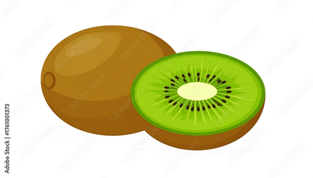 Obraz premium Cartoon illustration of a whole kiwi and one cut in half
