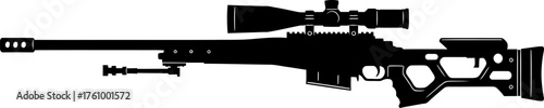 black silhouette of a gun, Black sniper rifle gun silhouette vector icon illustration.