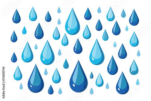Blue Water Droplets Collection – Fresh Liquid Drops Illustration on White Background