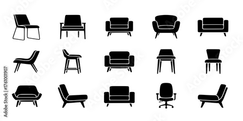 low back chair icon set silhouette vector illustration

