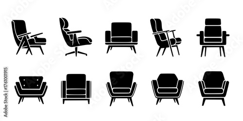 low back chair icon set silhouette vector illustration
