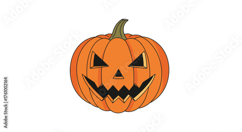 Halloween Jack-o-lantern with carved face and stem.
