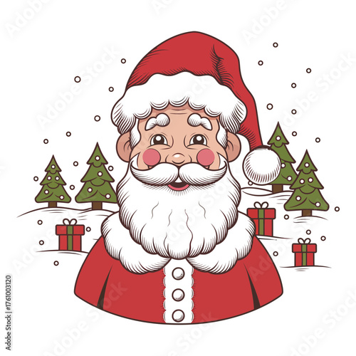 Minimal Christmas Santa Outline Art Illustration