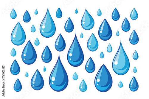 Blue Water Droplets Collection – Fresh Liquid Drops Illustration on White Background