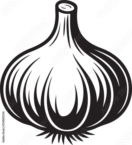 Garlic Bulb Silhouette Vector Illustration Representing Spice and Organic Food Ingredient Concept