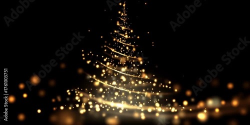 Beautiful golden Christmas tree lights shining in a dark environment during the holiday season Generative AI
